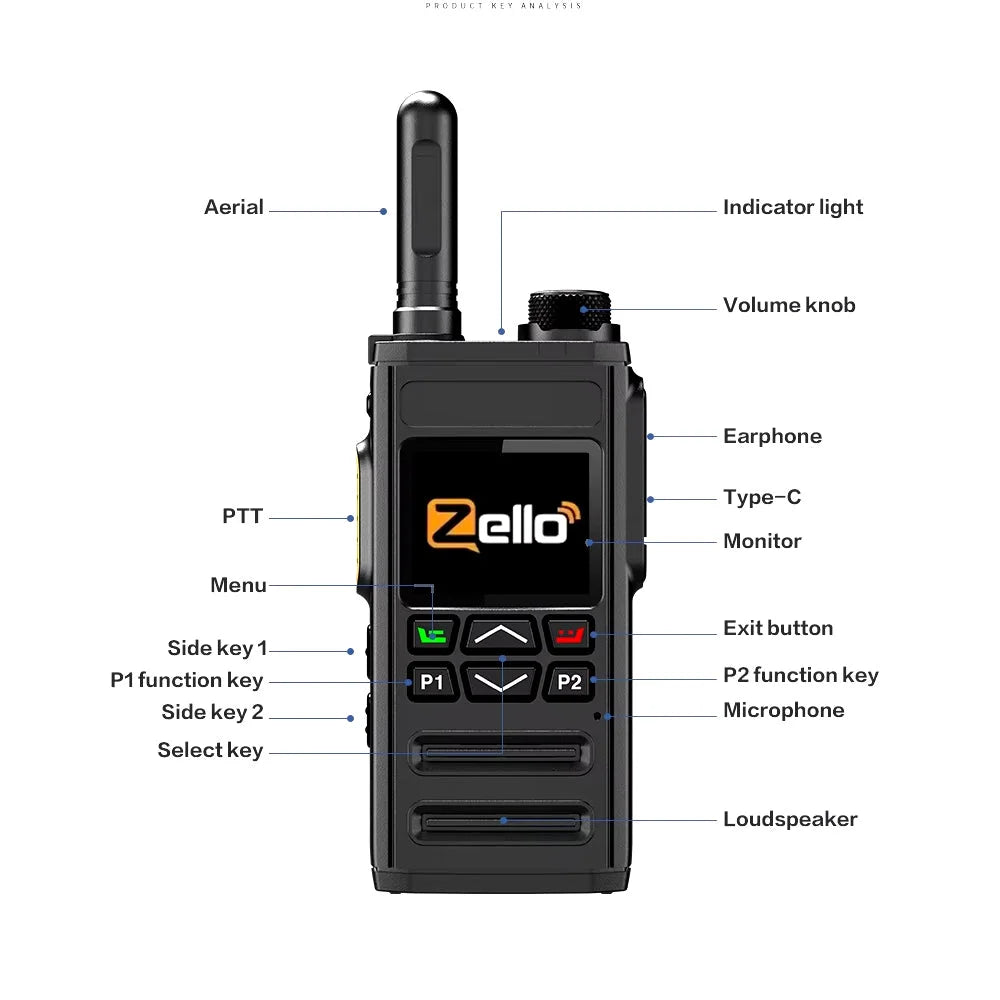Zello Walkie Talkie 4G Sim & WiFi Compatible 100 + Miles Professional POC Walkie Black Walkie Talkie
